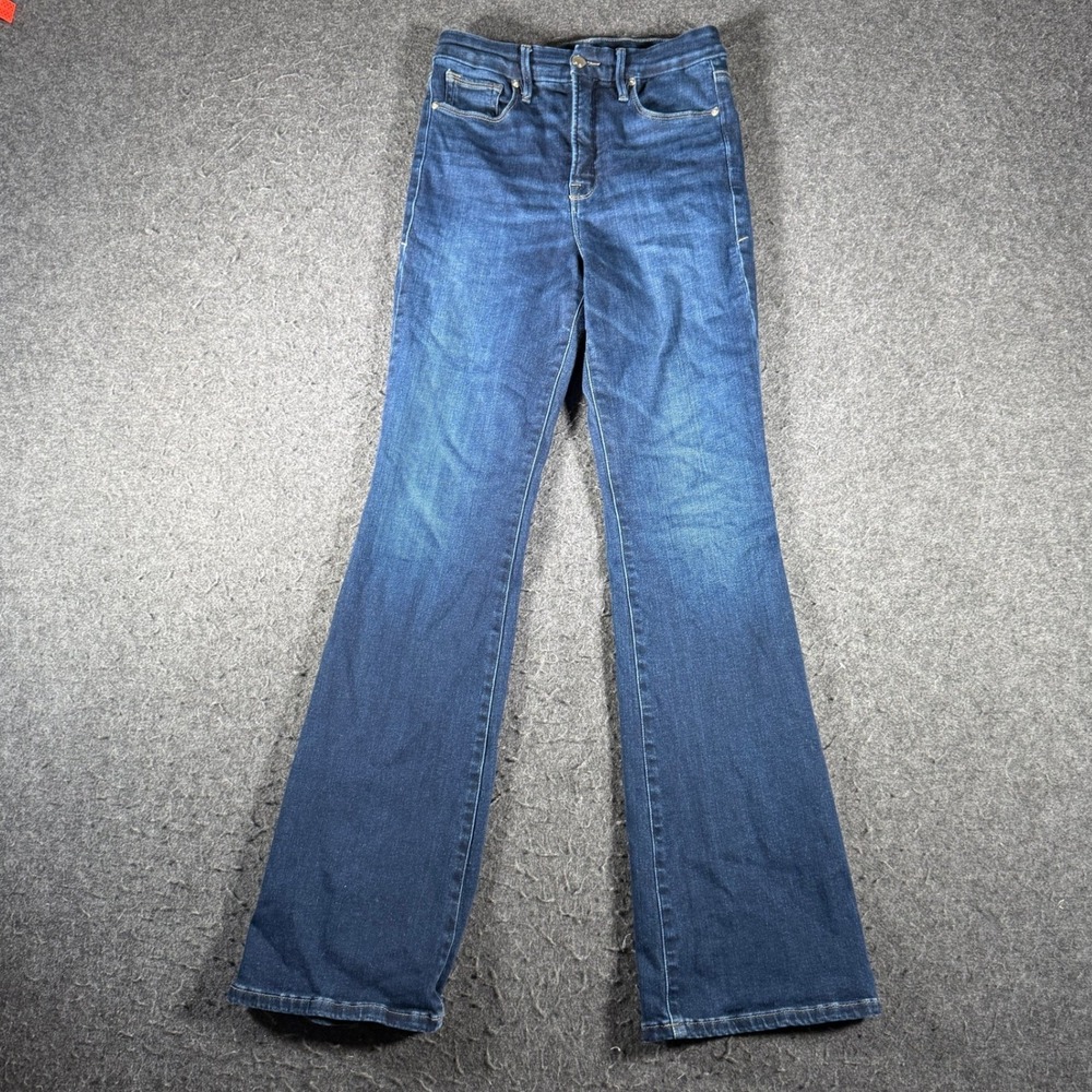 Good American Good Legs Flare Jeans Dark Wash High Rise Size 8/29 Blue Stretch